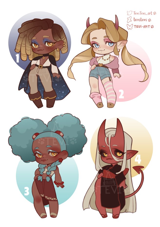 TeviTevi_art's tweet image. 🌻Chibi adopts!🌻

🐸Price:

✨Sp1 - $45 (chibi)
✨Sp2 - $110 (chibi + bust)
✨Sp3 - $225 (chibi + full body design)

❗️Payment only via boosty/Hipolink

Please, DM or comment to claim!🩶 
🩷Your RTs help me a lot! Thank you very much!

#adoptauction #customcharacter #DnD