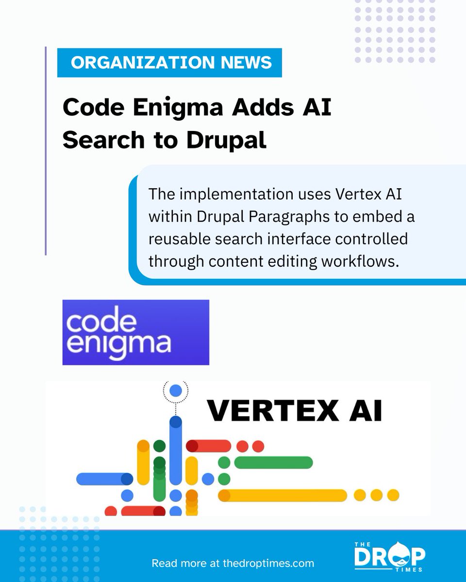 thedroptimes's tweet image. Code Enigma integrates Vertex AI search into Drupal for WRAP.

Paragraph-based component enables reusable, on-page AI search.

bit.ly/4tV8lWZ 

#Drupal #AI #WebDev #OpenSource