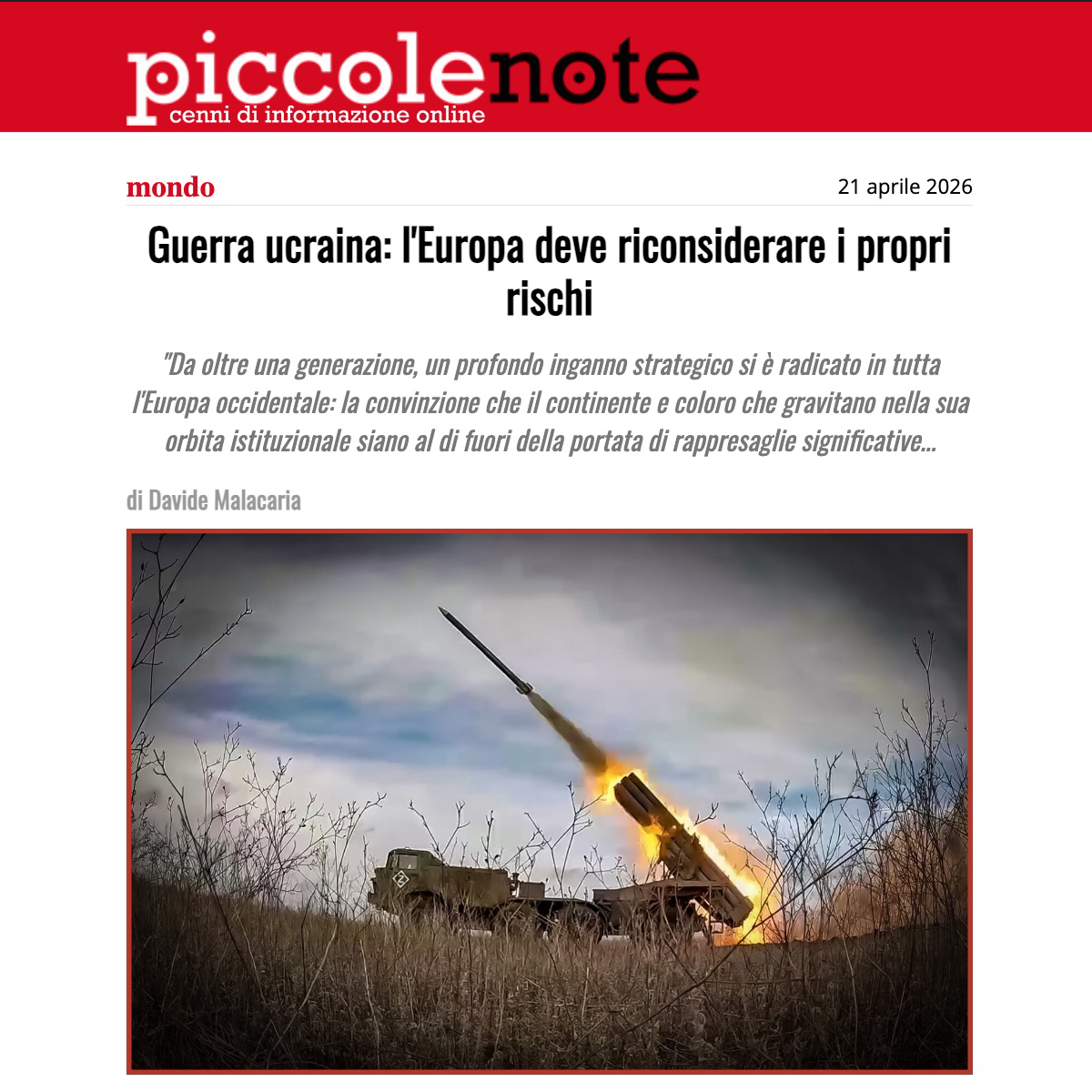 GUERRA UCRAINA: L'EUROPA DEVE RICONSIDERARE I PROPRI RISCHI

La macelleria #ucraina prosegue il suo corso e le armi prodotte in Occidente continuano a fuire verso Kiev colpendo obiettivi e personale russo sia in Ucraina che in Russia. Mosca finora ha accettato tale situazione