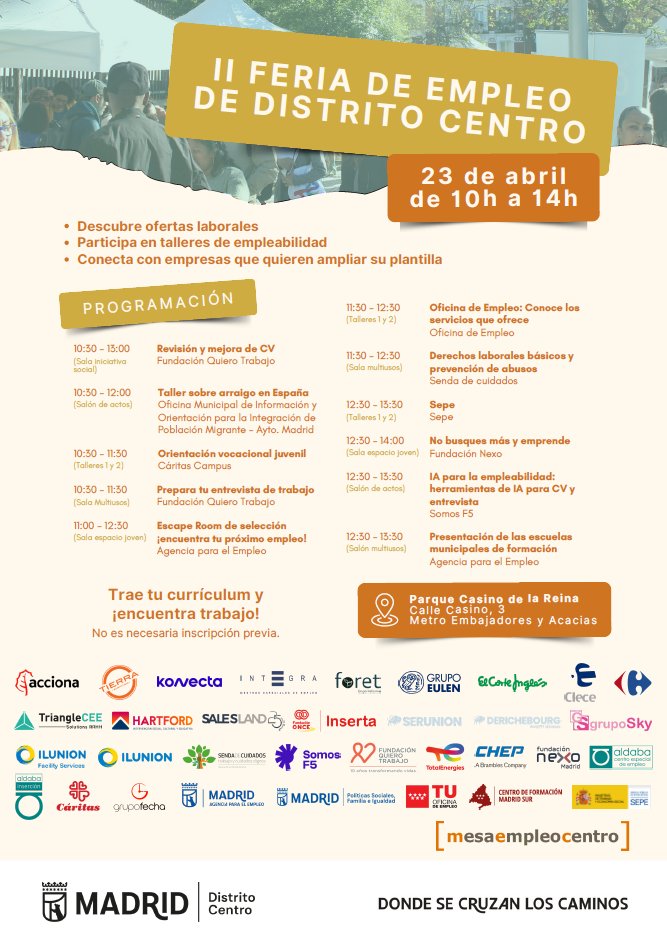 📢No te pierdas la #FeriadeEmpleo del #DistritoCentro del Ayto de Madrid en la que participamos!
🗓️23 de abril, 10:00-14:00 en el Parque y CSC Casino de la Reina.
Conecta con empresas como la nuestra, descubre ofertas laborales, y participa en talleres de empleabilidad.
#Hartford