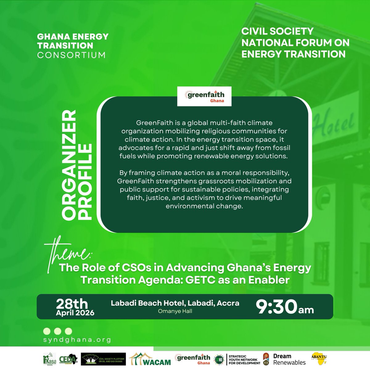 Organizer Spotlight: GreenFaith Ghana <a href="/greenfaithgh/">GreenFaith Ghana</a>
Faith meets climate action; mobilizing communities for climate justice, clean energy, and stewardship of creation. At the GETC Forum, they remind us: energy transition is a matter of inclusion and conscience.

#GETC2026Forum