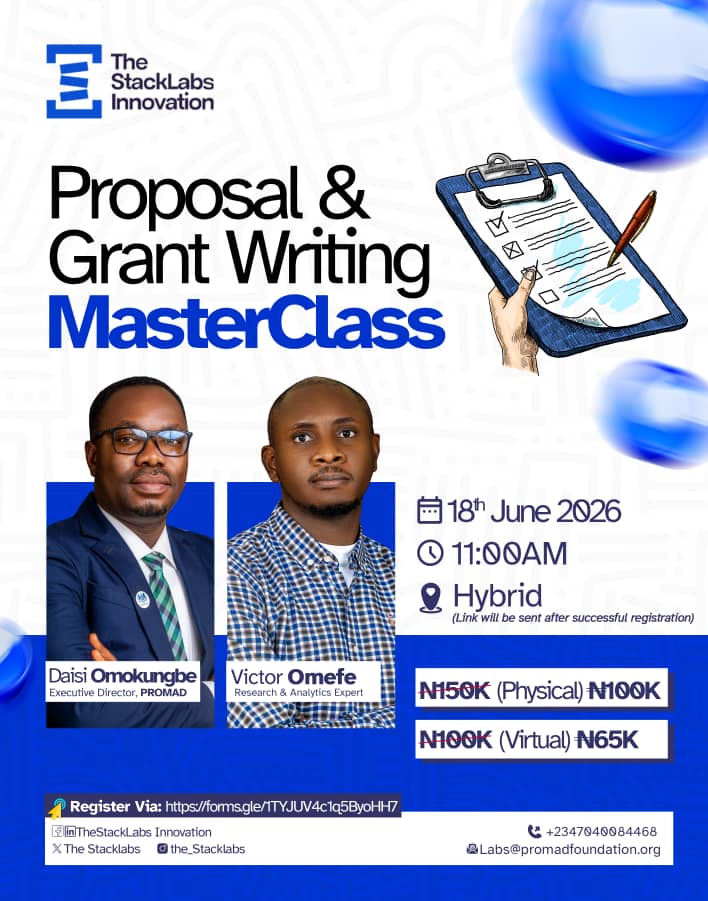 Turn your ideas into winning proposals 💡
Join our Proposal &amp; Grant Writing Masterclass to learn how to secure funding, partnerships &amp; real opportunities.

🗓️ 18 June 2026 | ⏰ 11AM | 📍 Hybrid
Limited slots—register now: forms.gle/1TYJUV4c1q5Byo…

#TheStackLabs #PROMAD