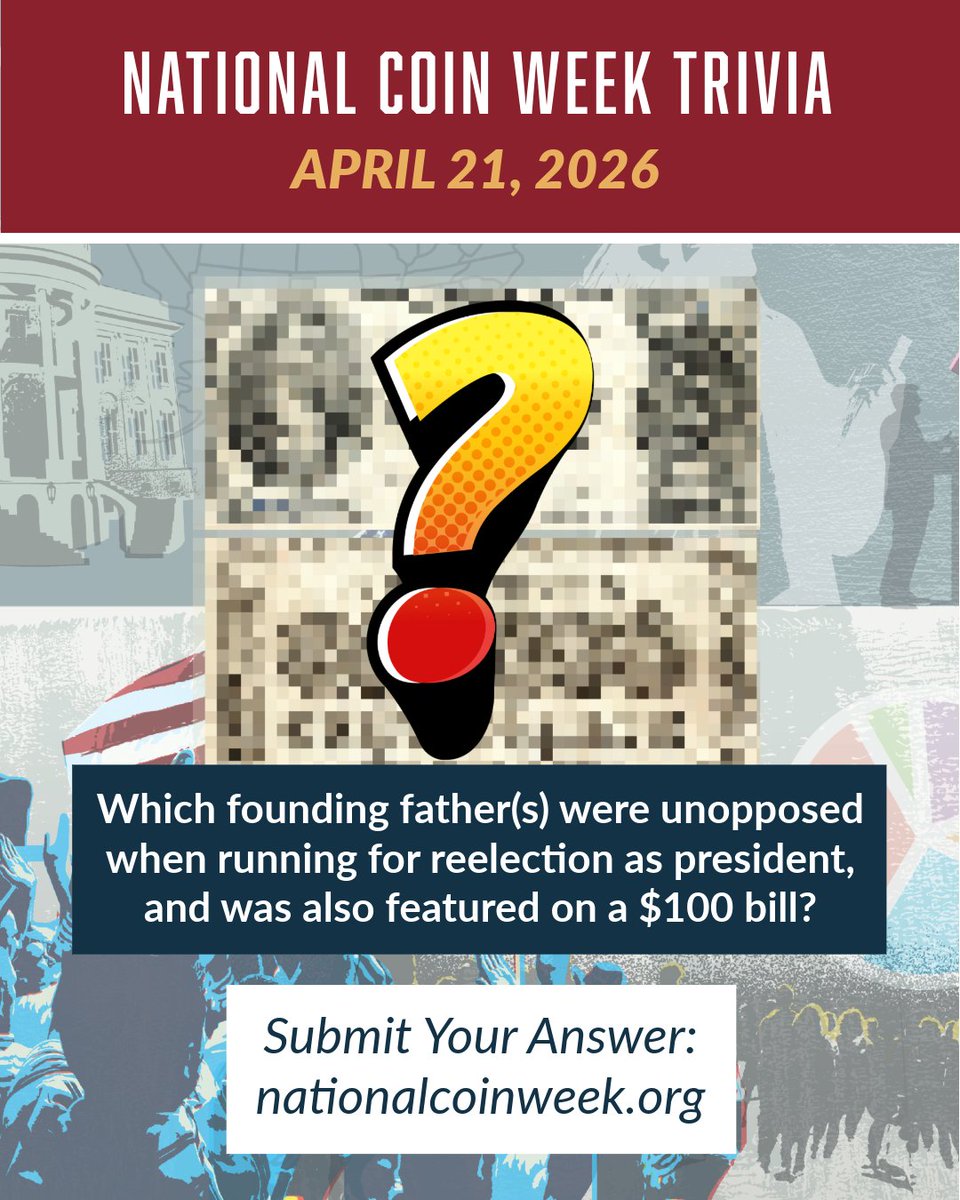 ANACoins's tweet image. National Coin Week Daily Trivia! ✨ April 21, 2026

Submit your answer &amp;amp; see yesterday's at: bit.ly/4dW3NLq! Visit our bio link.

Thanks to our 2026 National Coin Week Sponsor Osborne Mint! 

#NationalCoinWeek #CoinCollecting #CoinTrivia #America250