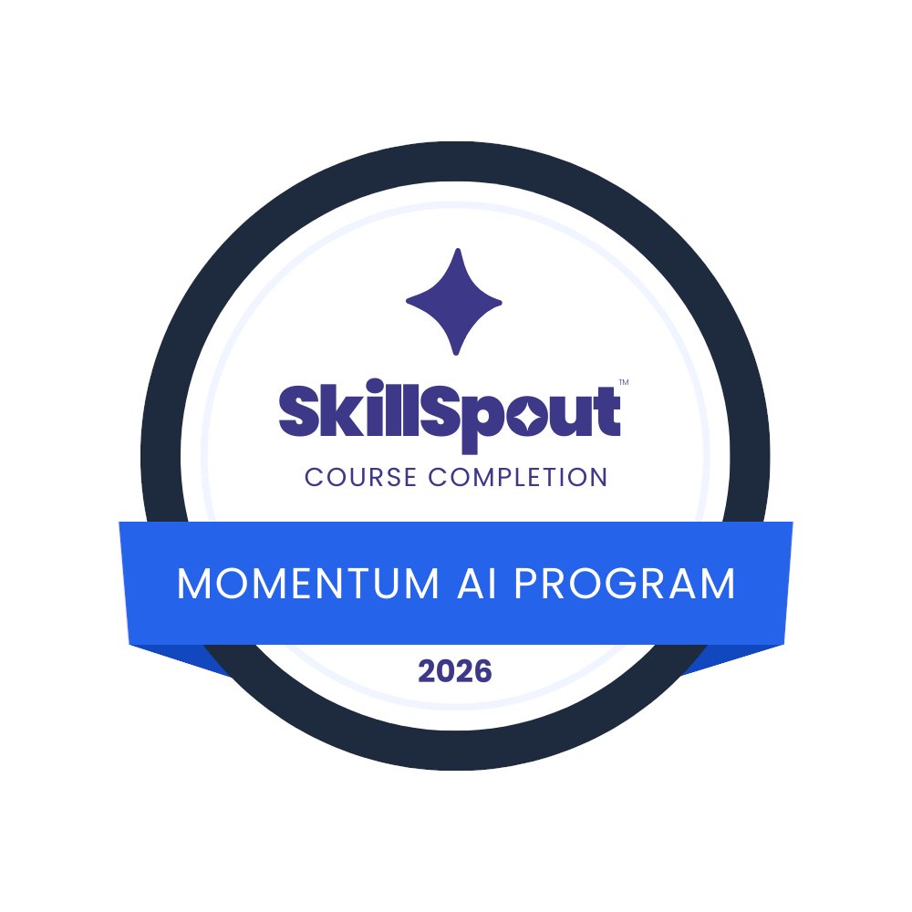EngageCleveland's tweet image. We're proud to share that we've completed the Momentum AI program! Our team is committed to staying ahead of the curve and navigating the future of technology responsibly.

#SkillSpout #AIAdoption #WorkforceDevelopment