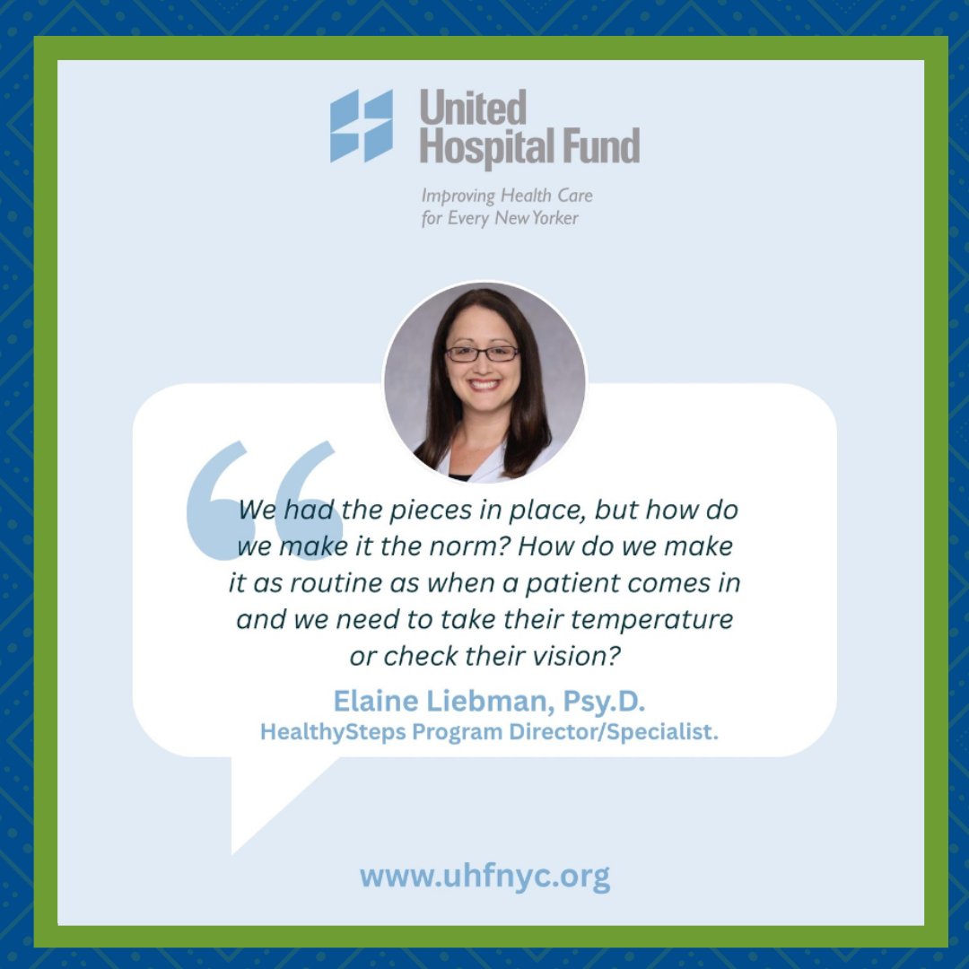 RyanHealthNYC's tweet image. Congrats to our very own Elaine Liebman, Psy.D., and Andrea Persaud for their feature by the United Hospital Fund.

Their HealthySteps work supports families from the start.

Read more at the link in our bio.

#RyanHealth #MaternalHealth #HealthySteps