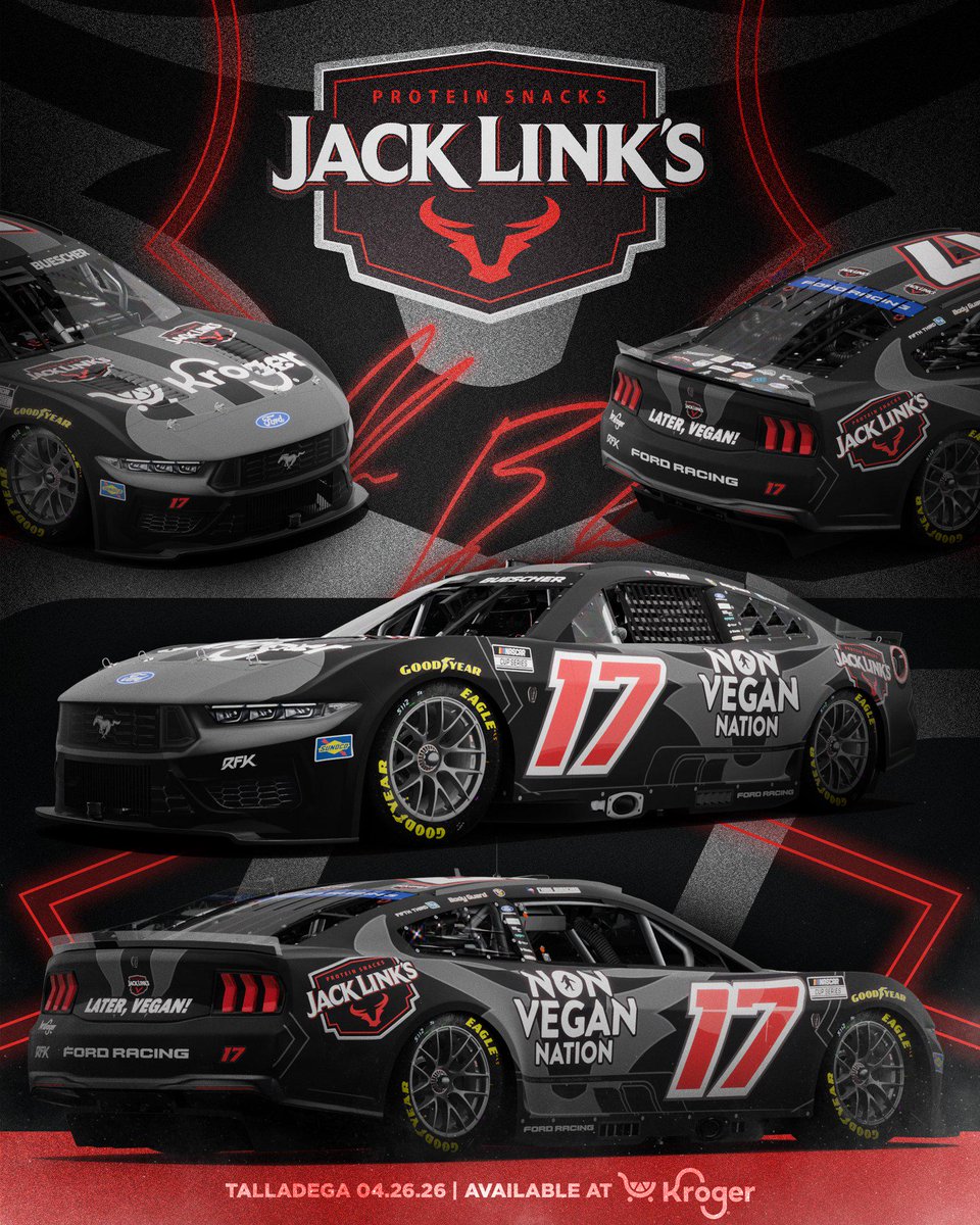 NASCARonReddit's tweet image. .@Chris_Buescher’s 2026 Kroger/Jack Link’s Paint Scheme For Talladega (via u/Dmacthegoat) reddit.com/comments/1srom… #NASCAR