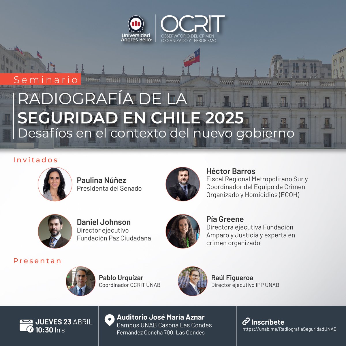 ippunab's tweet photo. 🔎¡Últimos cupos! Seminario "Radiografía de la Seguridad Pública 2025"
El OCRIT UNAB realizará un encuentro para analizar los desafíos de la seguridad en Chile en el contexto del nuevo gobierno, junto a autoridades y expertos.
📅 23 de abril | 10:30 hrs
 🔗https://t.co/0ymWQbcyJQ https://t.co/6EOCEfsMc2
