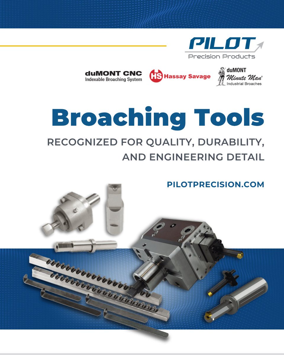 Precision broaching starts with the right tooling.

Pilot Precision offers rotary, push, pull, and CNC broaching solutions from trusted brands — built for accuracy, durability, and consistent performance.
hubs.li/Q0492lg_0

#BroachingTools #Manufacturing #HighQuality