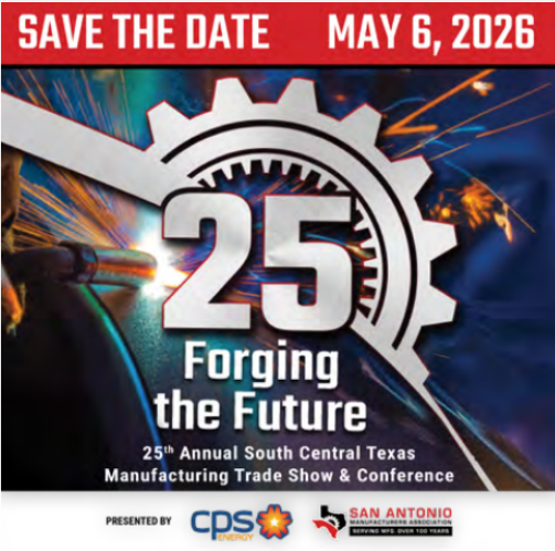 texastrade's tweet photo. Save the date for the 25th Annual South Central Texas Manufacturing Trade Show &amp; Conference!

Experience new manufacturing technology, networking with industry experts, and valuable presentations and workshops.⚙️

Visit https://t.co/FmM2iYorLh for more info! https://t.co/mitghm8Uxq