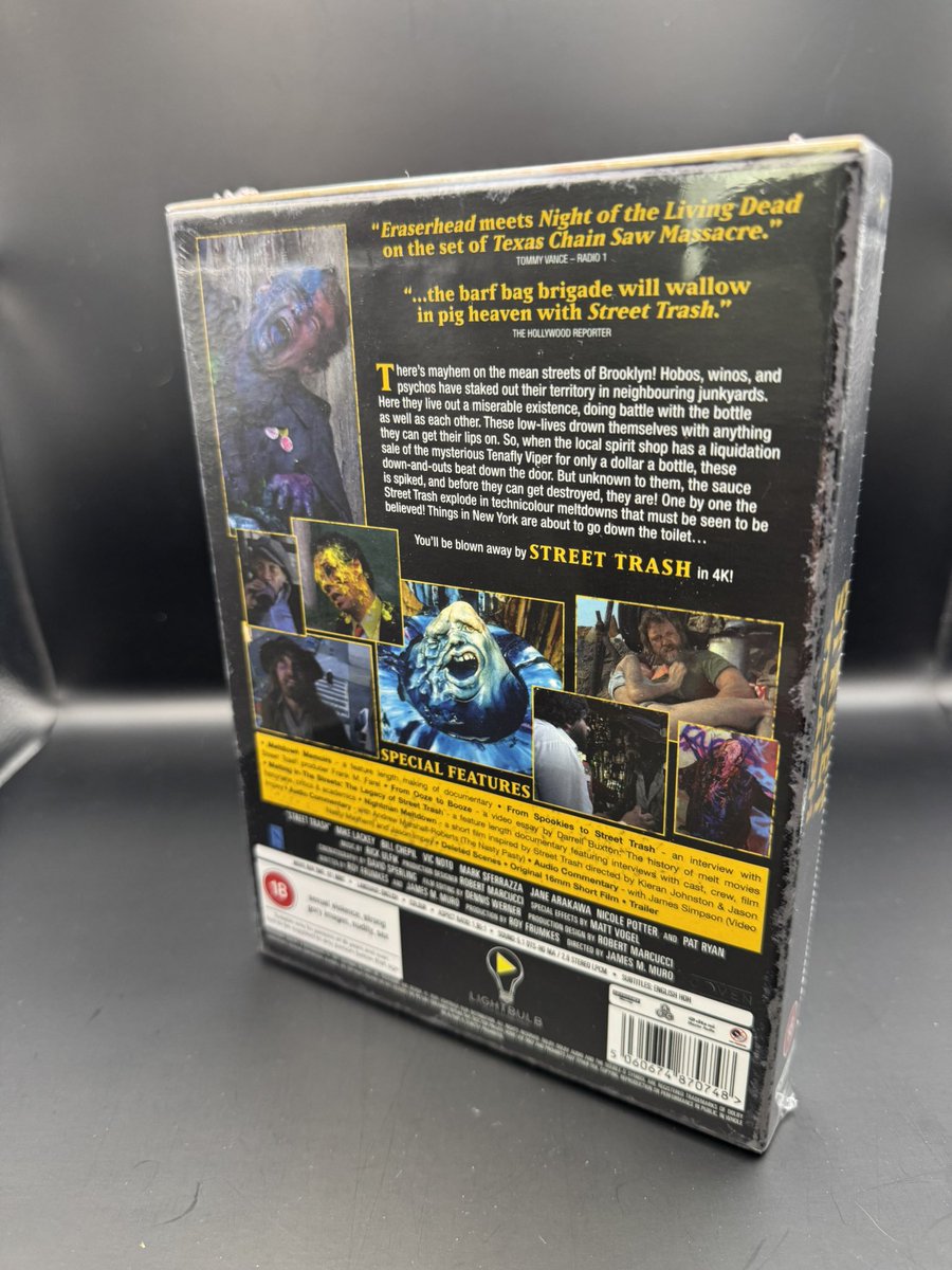 jasonimpey's tweet photo. A look at the stacked edition of the 80s exploitation classic Street Trash released by @Lightbulb_Films featuring lots of new bonus features I created including video essay, audio commentaries &amp; documentary #streettrash #limitededition #vhsbox #collectorsedition #4kuhd https://t.co/UxRuqiU7it