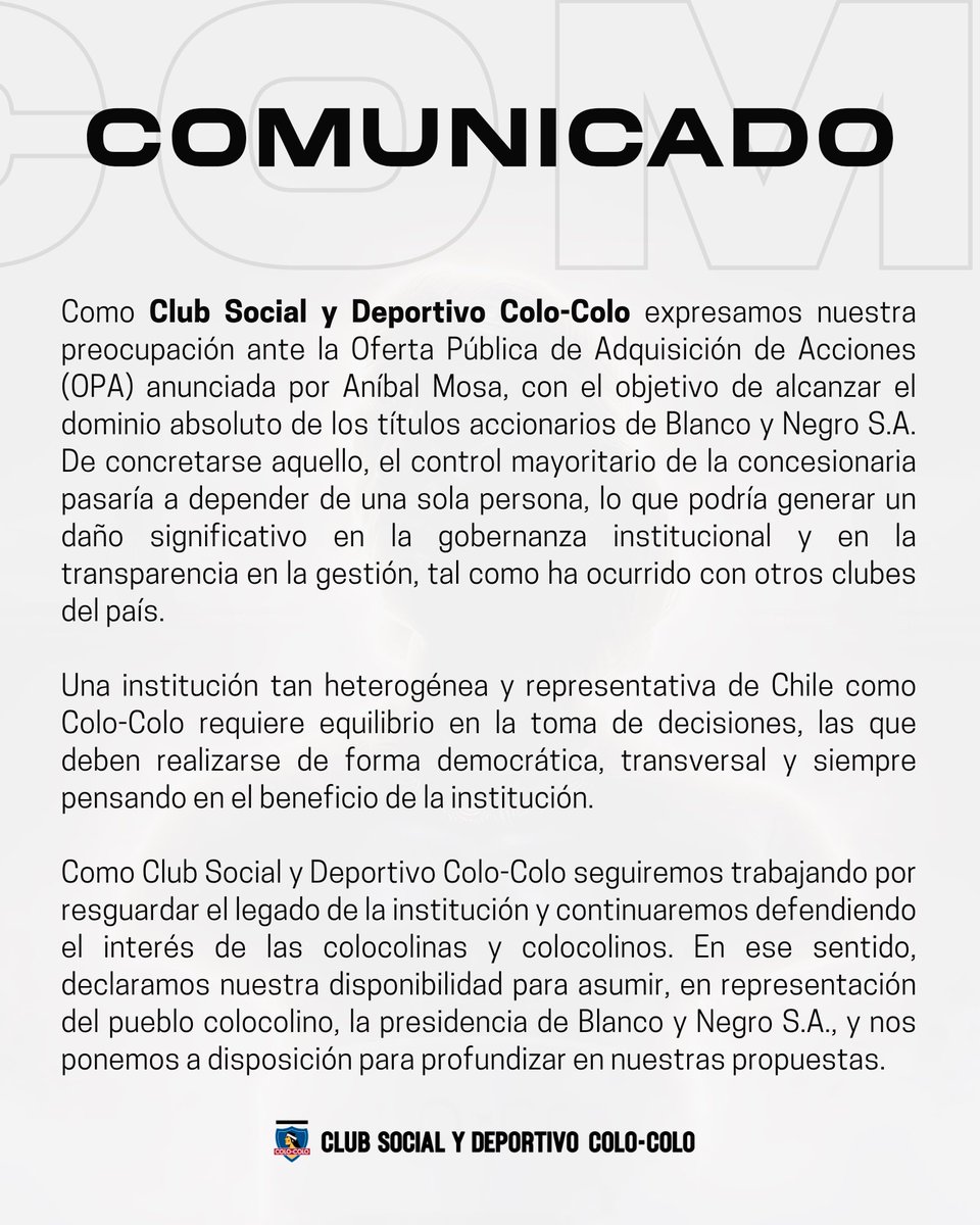 CSDColoColo's tweet photo. Información importante para nuestras socias, socios e hinchas de parte de nuestro Directorio Nacional. https://t.co/GNBbHiYixM