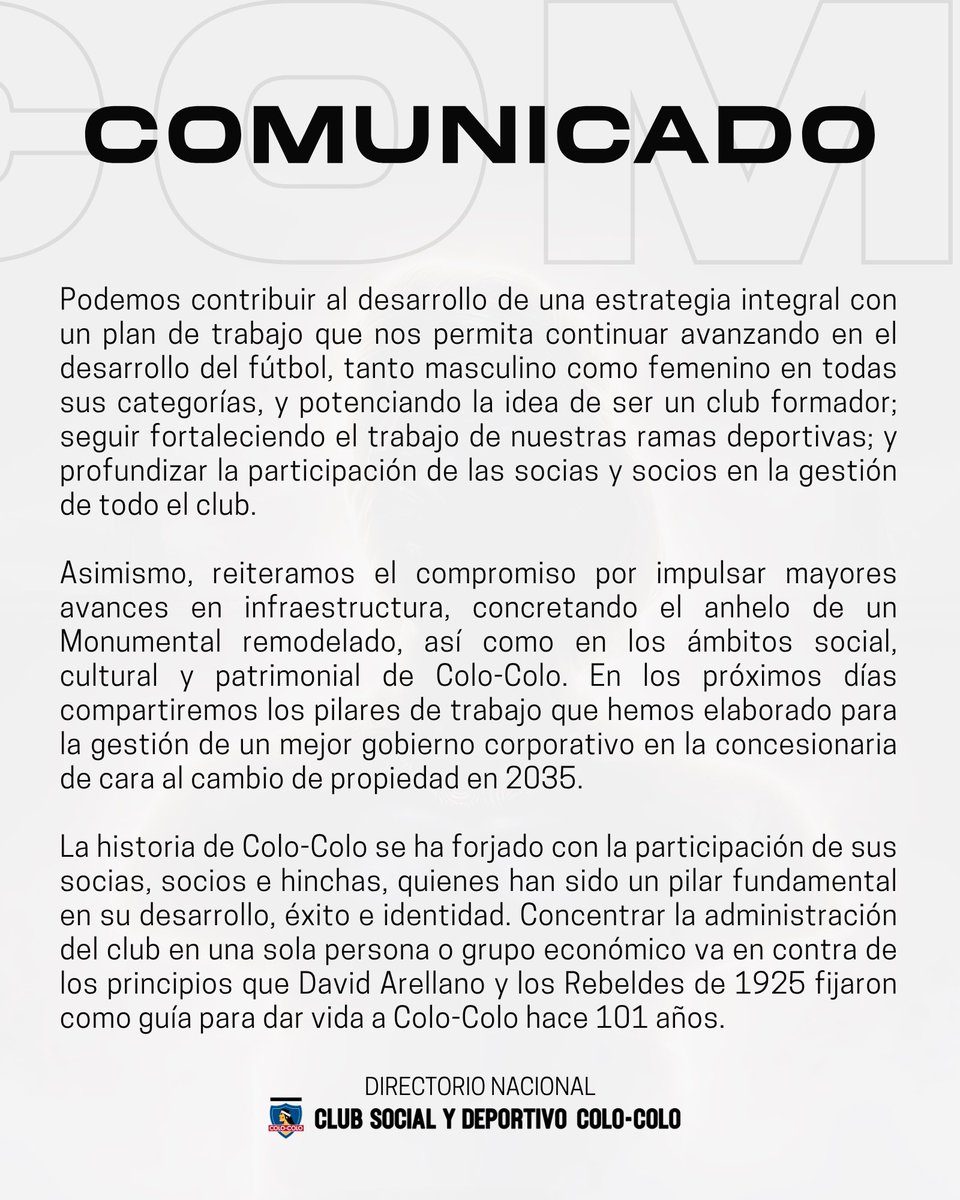CSDColoColo's tweet photo. Información importante para nuestras socias, socios e hinchas de parte de nuestro Directorio Nacional. https://t.co/GNBbHiYixM