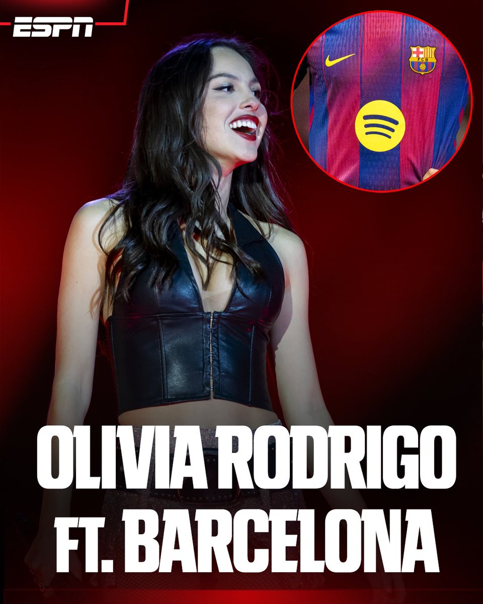 ESPNmx's tweet image. 🤩 ¿LA NUESTRA ESTRELLA EN LA PLAYERA DEL BARCELONA?

Reportan que Olivia Rodrigo será la cantante elegida para aparecer en la colaboración del jersey de #ElClásico.