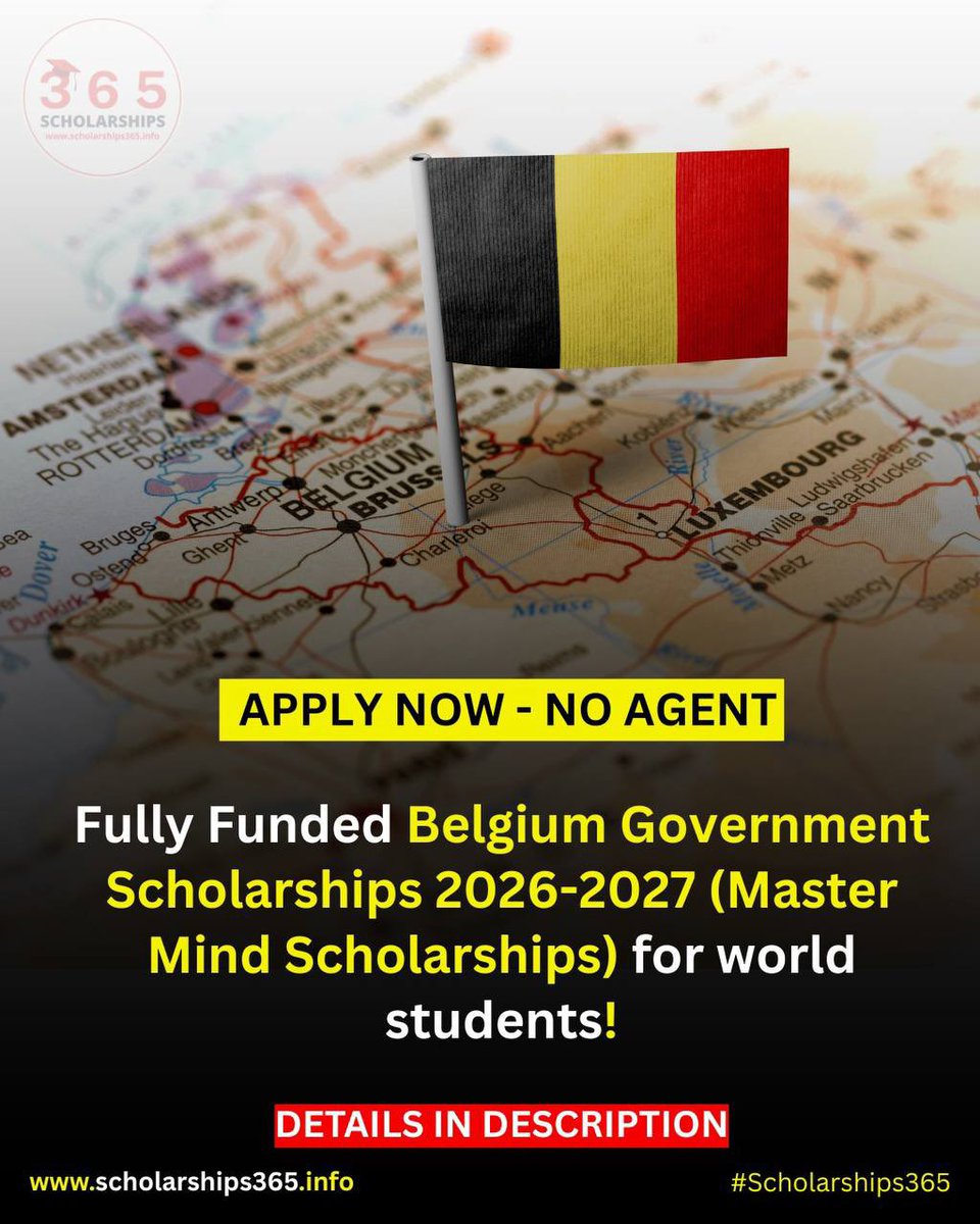 scholarship_365's tweet image. #Belgium Fully Funded Government Scholarship 2026-2027 for World Wide Students is announced!

No Agent - Direct Apply

👉Apply Link: scholarships365.info/belgium-govern…

Degree: Multiple Degree Programs

Benefits: No Application Fee / Fully Funded
1) Full Tuition
2) 10000+ Euro Stipend to