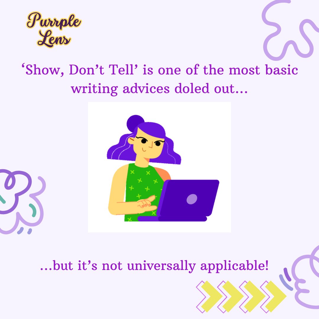 PurrpleLens's tweet photo. ✨ But if misused or overused, your prose turns lethargic and borders on being boring.
#BetaReading #WritingCommunity #PurrpleLens #ManuscriptEvaluation #ShowDontTell #WritingMyth https://t.co/y5IrjsOE1U