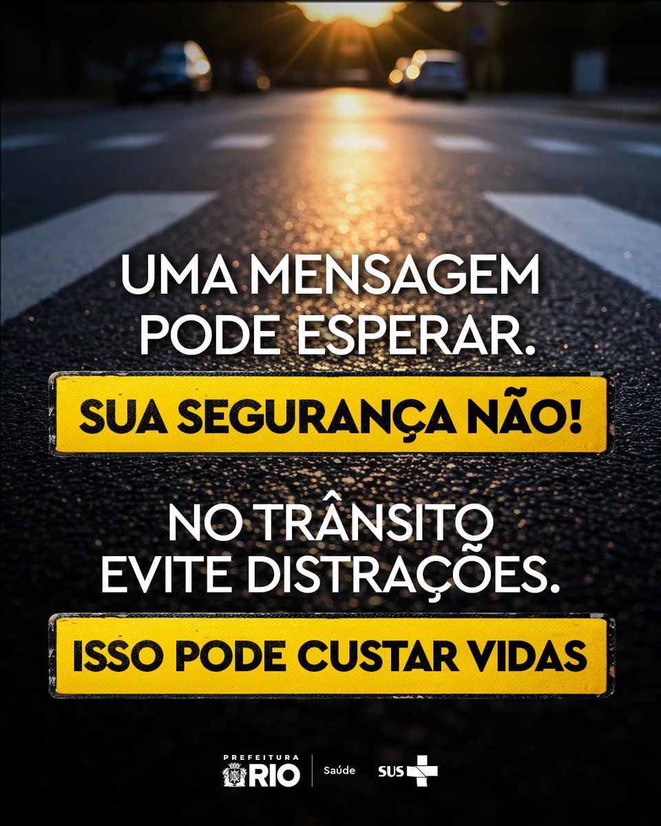 Saude_Rio's tweet photo. No trânsito, alguns segundos de distração podem mudar tudo.

Não use o celular, mantenha a atenção e faça escolhas que protejam você e quem está ao seu redor. https://t.co/tIDSJBOxrL