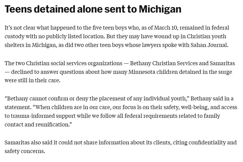 netterdan's tweet photo. Per @SahanJournal, two teens who ICE detained while they were alone were sent to Christian youth shelters in Michigan. https://t.co/twXAd4PU5e