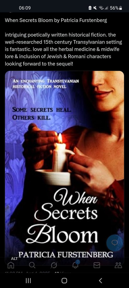 PatFurstenberg's tweet image. 5⭐️ #BookReview "The novel’s power comes from its precision: not sweeping battles or gothic theatrics, but the daily frictions of a woman whose skill makes her valuable and whose gender makes her dangerous."
Mybook.to/wsb 

#BookLove #HistoricalFiction #Transylvania