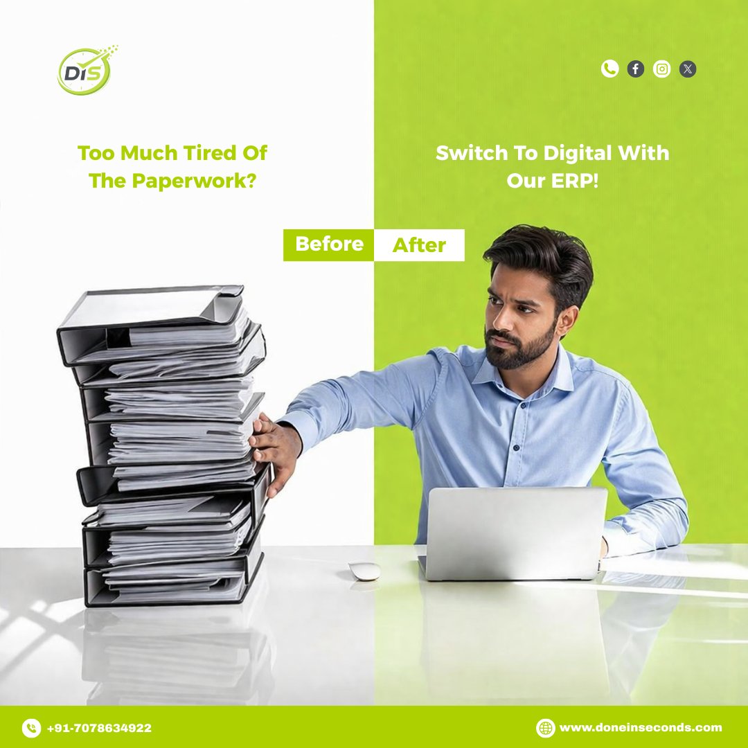 doneinseconds's tweet image. Ditch the paperwork chaos and switch to smarter, faster digital solutions today. 💻⚡
#DigitalTransformation #ERPSoftware #WorkSmart #PaperlessOffice #BusinessEfficiency