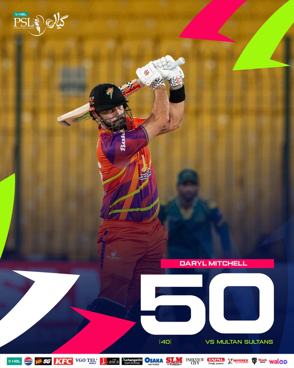 thePSLt20's tweet image. Daryl Mitchell gets to his second half-century in the #HBLPSL11 👏🏼

#NewEra | #RPvMS