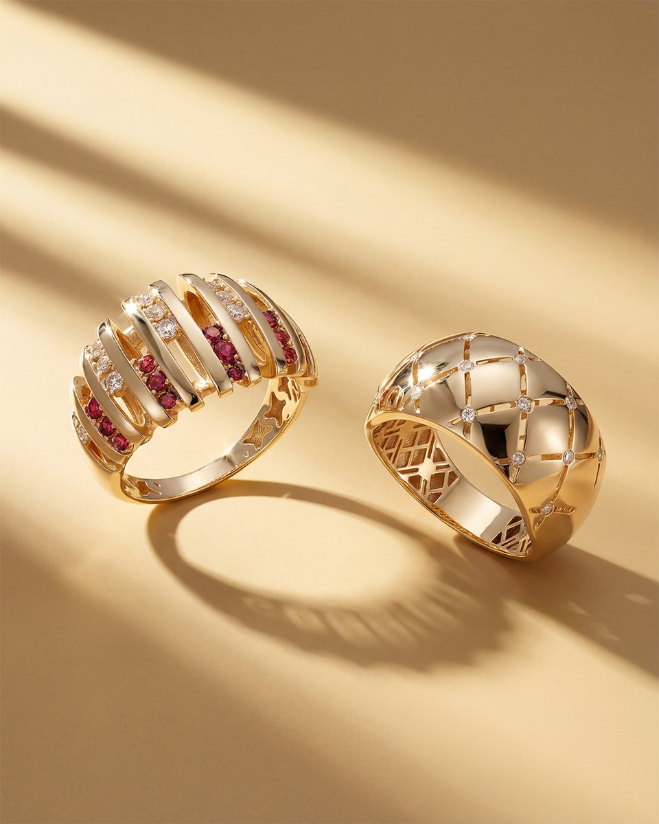 ganoksinproject's tweet image. These gold rings 💛💍✨ are a perfect blend of bold design and fine detail—one featuring vibrant ruby accents ❤️  IG : turab_jewellery - 

#goldrings #rubyjewelry #diamondrings #luxuryjewelry #finejewelry