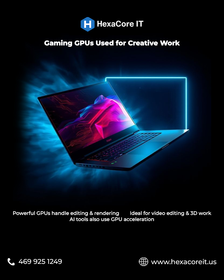 hexacoreit's tweet image. Gaming laptop vs Work laptop?

Here’s the truth:
• GPUs matter for creative &amp;amp; AI work
• High refresh = smoother experience
• CPU &amp;amp; RAM are often similar
Choose based on workflow, not labels. 
#Tech #Laptops #GamingLaptop #Productivity