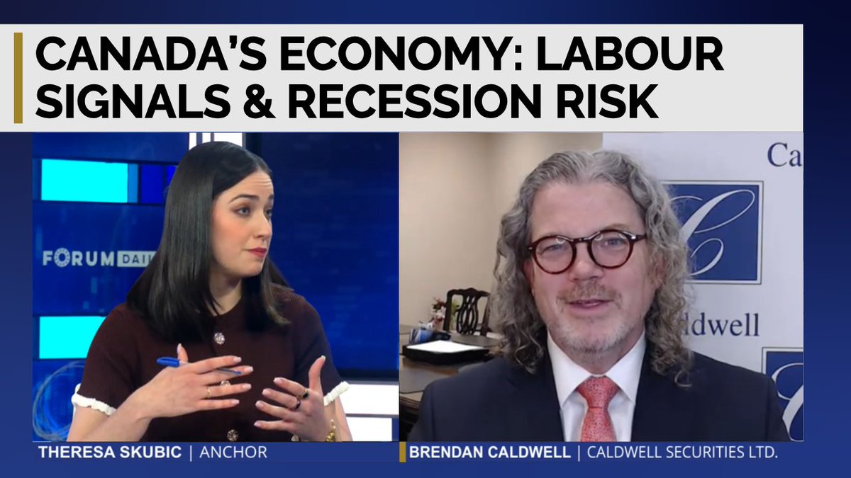 CSL_Invest's tweet photo. April 20th, 2026, Brendan Caldwell, Director, Caldwell Securities Ltd., appeared on @TheNewsForum_ with @SkubicTheresa

Topic: Canada’s Economy: Labour Signals &amp; Recession Risk

Watch here: https://t.co/dWA6ZY92qS

#Canada #Canadian #Economy #Jobs #Markets #Recession https://t.co/H9w1RtbGPu