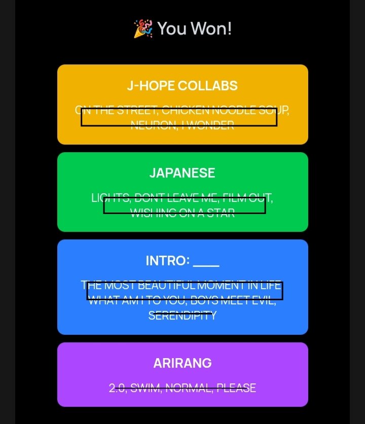 aVi_NJYHJVJ7's tweet image. TODAY'S BCD GAMES HINTS (APR 22)

HEARDLE : 🎧 : W _ K E U _ 
#bcdheardle

FILM OUT : 🎥 : C _ M E B _ _ K H _ M E
#filmout

BLUE &amp;amp; GREY : T ⬛ A ⬛ S💧
#blueandgrey

SO4MORE : 🟨🟩🟦🟪
#So4more

#bcdapp
#bcdblueandgrey
#BCDgames
#bcd_app_blueandgrey
#bcdtrades