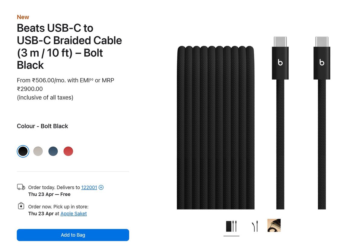 Mysterydealz's tweet image. 🔌 Apple launches new Beats USB-C cable

• 3 metre length
• 240W fast charging ⚡
• USB 2.0 speeds
• Braided design
• 💰 ₹2,900

Long cable, premium price 👀

Would you pay ₹3K for a charging cable? 🤔
#Apple #Beats #USBC #Charging #TechIndia