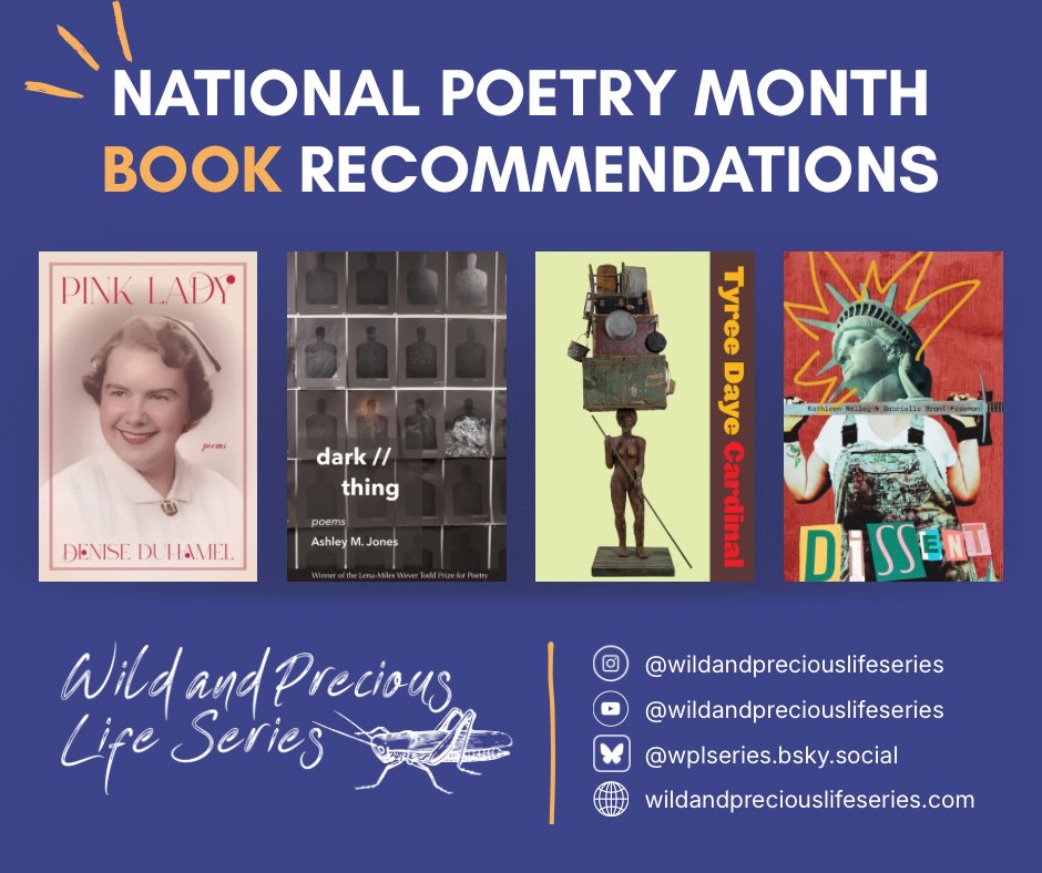 WPLSeries's tweet image. WPLS book picks in celebration of National Poetry Month—featuring WPLS readers.

Today’s spotlight: Denise Duhamel, @ashberry813, Tyree Daye, and Kathleen Nalley &amp;amp; Gabrielle Freeman.

#Books #NationalPoetryMonth #BookRecommendation 

@CopperCanyonPrs @harbor_review