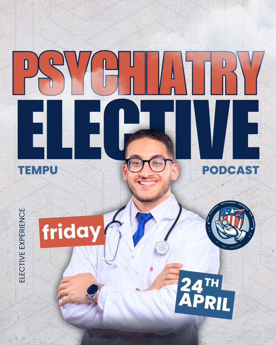 We_Are_TEMPU's tweet photo. TEMPU podcast is BACKK 
Special episode for psychiatry nerds 🧠 
Our mentor sharing his duke elective experience
Dr. Youssef Khalifa graduated from the Mansoura Manchester Medical Program with honors. He has successfully completed USMLE Step 1 and Step 2. He gained US clinical experience in Psychiatry at Duke Raleigh Hospital and UNC Health Johnston. In addition, he has research experience and co-authored a published systematic review and meta-analysis in BMC Psychiatry journal.
He has a longstanding interest in psychiatry and psychological sciences, with a strong foundation developed through both formal medical education and extensive independent reading in psychology.