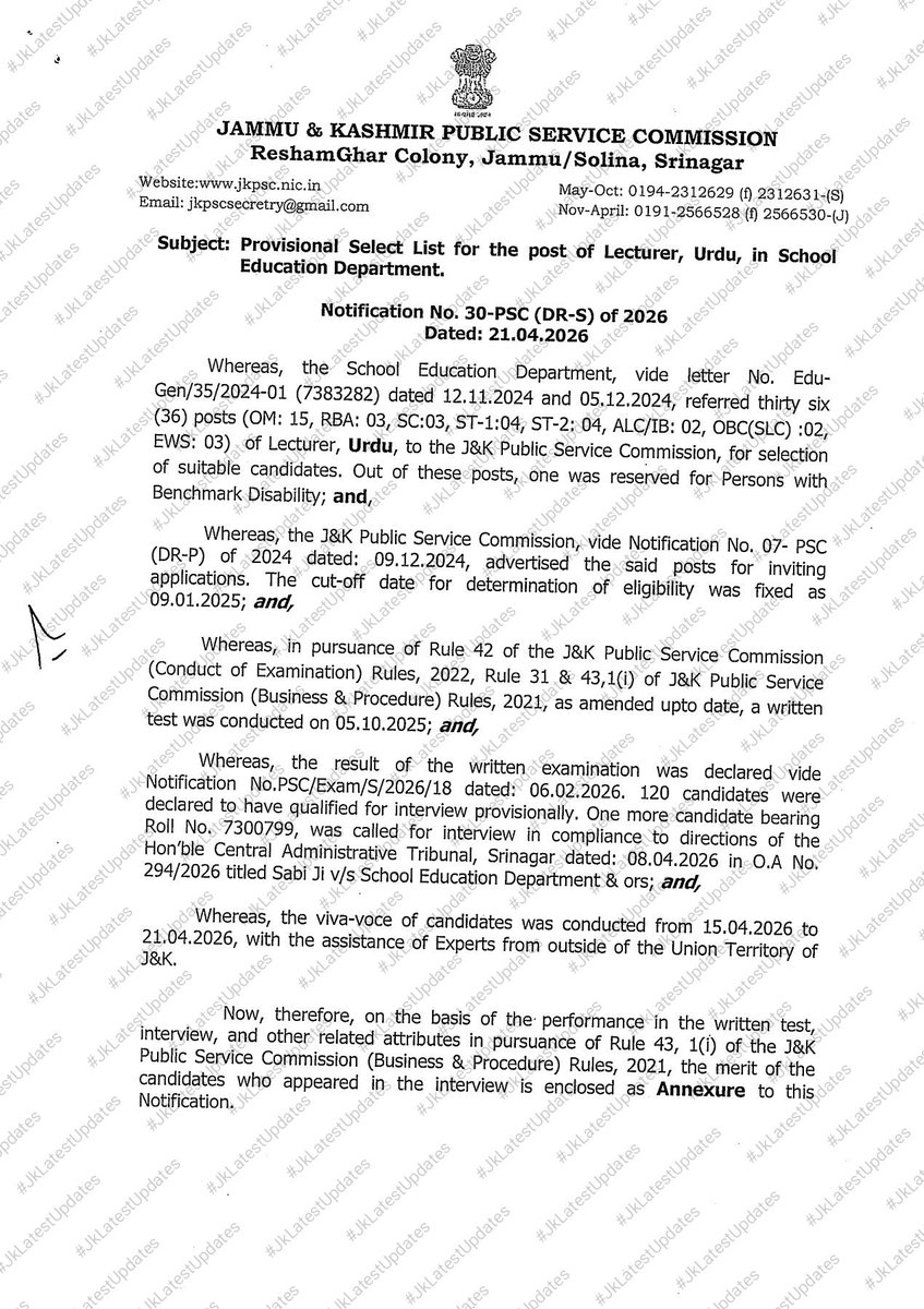 JkLatestUpdates's tweet image. [J&amp;amp;K PSC ]
.
.
&amp;gt;&amp;gt;  Provisional Selection list for the post of Lecturer URDU in School Education Department. #JkLatestUpdates 
.
&amp;gt; Check out here facebook.com/share/p/1GHp7D…
. 
. 
&amp;gt; [SHARE IT] + #JKPSC #Lecturer #Urdu @diprjk @infjammu @SchoolEdujkut @JKSamagra @sakinaitoo