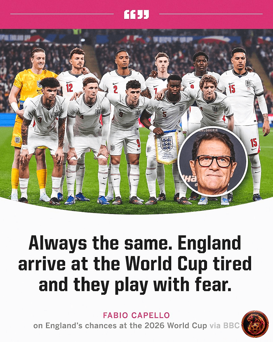 FootballGoalFC's tweet image. 🚨 𝗕𝗥𝗘𝗔𝗞𝗜𝗡𝗚  

Fabio Capello shares his insights on England's chances at the 2026 World Cup! 👀 

What do you think England's strengths will be in the tournament? 

#ThreeLions #WorldCup2026 #ENG