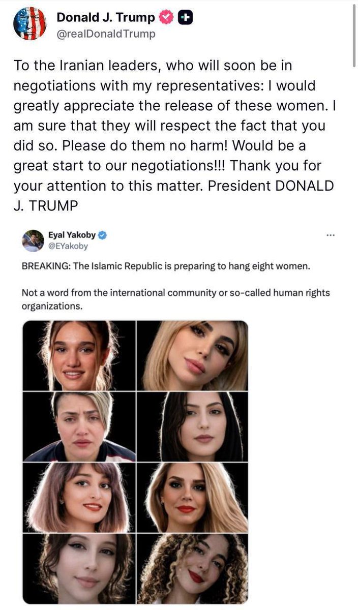 پرزیدنت ترامپ چیزی رو درخواست کرد که چپول ایرانی، نه به جنگ ها، وطن پرست های پلاستیکی و زیرساخت/میناب/پالایشگاه به ما تحت ها حتی یکبار در موردش صحبت نکردن!
آزادی زندانیان سیاسی!