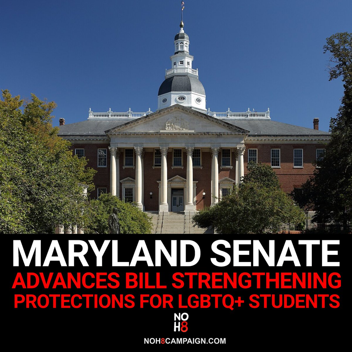 NOH8Campaign's tweet photo. Maryland Senate advances HB 649 expanding protections for LGBTQ+ students in public schools #NOH8 https://t.co/nnjMSwit5B