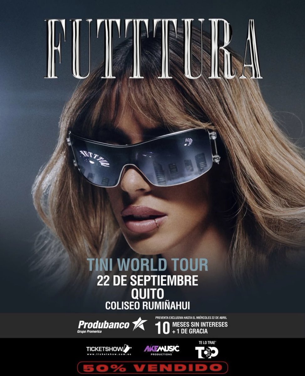 En solo 24 horas, se agotó el 50% del Coliseo en preventa para el show de TINI en Quito 🇪🇨
 
22 de Septiembre - Coliseo Rumiñahui

🎟️ Entradas en ticketshow.com.ec