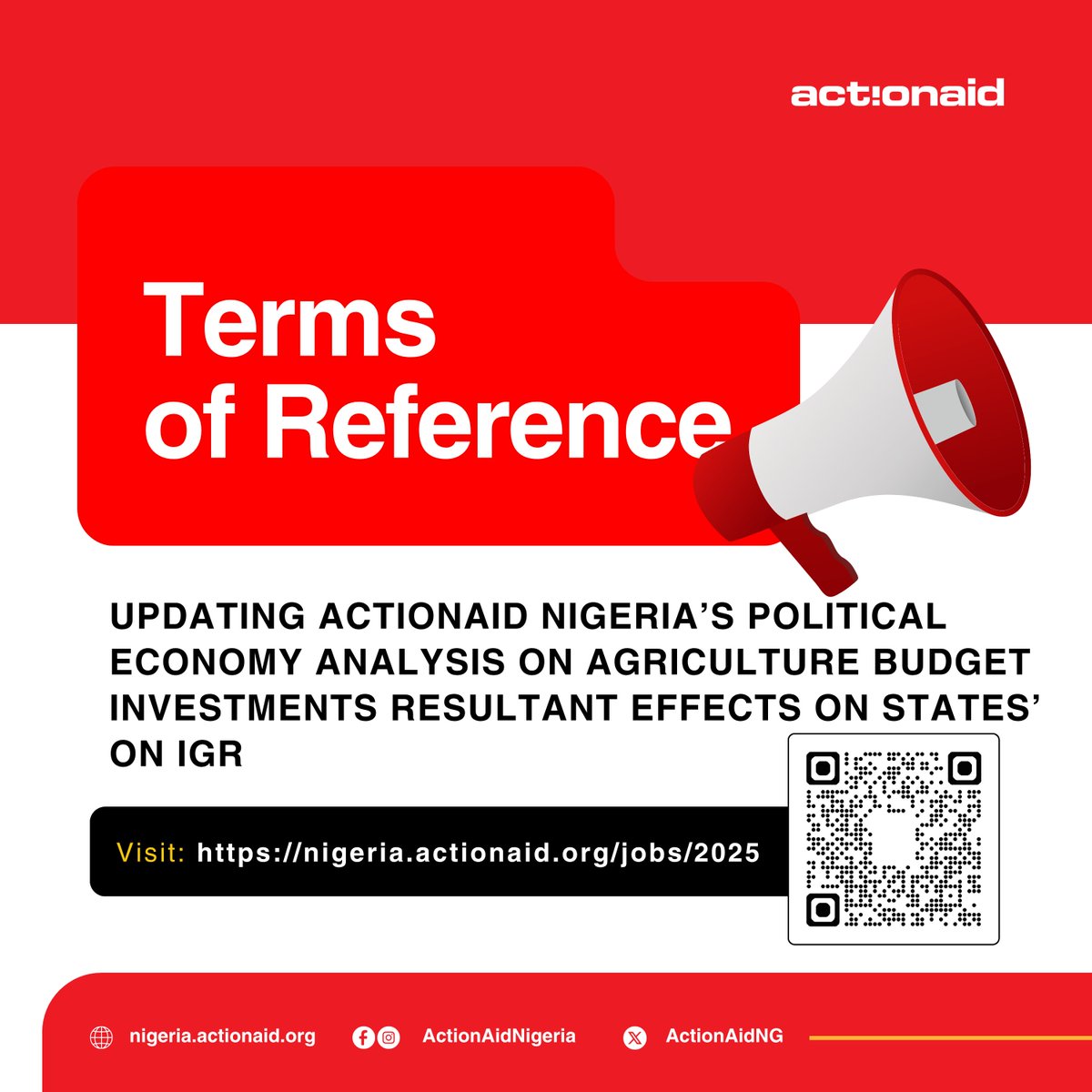 ActionAid Nigeria is seeking to update its 2025 Political Economy Analysis (PEA) to examine how agriculture budget investments influence Internally Generated Revenue (IGR) and employment across Nigeria.

Interested individuals can access full details of the call here: