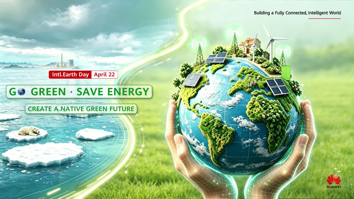 HuaweiWireless's tweet photo. Happy Earth Day! 🌍
With Native Green, we're building a smarter, greener future — saving energy at every level, from devices and sites to networks. Built-in high-efficiency design means better performance with less impact on our planet.
Small changes, big difference for the Earth.
#GigaGreenPlus #AmbientSite #RANAgentEnergySaving