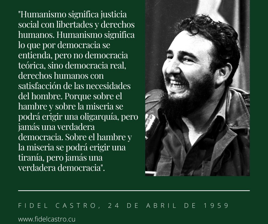 🎙️#FidelCastro: "... Humanismo significa lo que por democracia se entienda, pero no democracia teórica, sino democracia real, derechos humanos con satisfacción de las necesidades del hombre.".

fidelcastro.cu
#100AñosConFidel #Cuba #Revolución #FidelCastro #SomosCuba