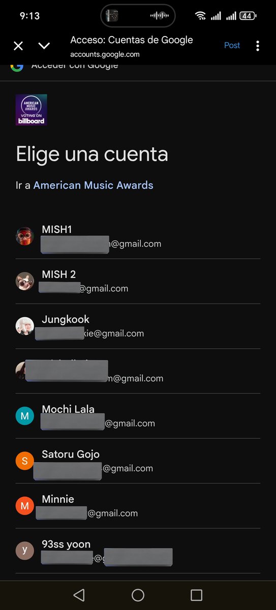 2.1k de voto para BTS en total con 8 cuentas de Google, 1 de FB y 3 de Instagram ❤️‍🔥