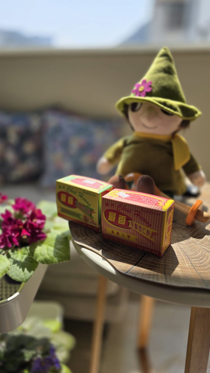 bkchoy2's tweet photo. 今年は、スナフキンは桜を見ることができませんでした。彼はただ家にいて、アフリカスミレを眺めたり、美味しいマカオの炭火で焼杏仁餅を食べたりしていました。
😊🍪🌻☀️🌞
#スナフキン #ムーミン #snufkin #Moomin #MoominvalleyPark #ムーミンバレーパーク  #マカオのアーモンドクッキー #杏仁餅 https://t.co/3rxA8VhLNC