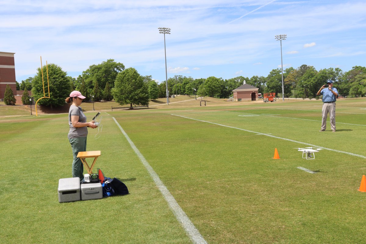 GeospatialTroy's tweet photo. Mr. Allenback, the UAS Program director, is teaching UAS 2212 Piloting Familiarization. The class was  week flying drones  last week. Mr. Allenback reports that 5 of the students have earned their FAA Part 105 Pilot License since the class began.  Looked like fun! https://t.co/usmgNEFXjV