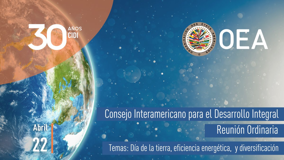 OEA_Desarrollo's tweet photo. Mañana, #22Abril, a las 2:30 p.m., la agenda del Consejo Interamericano para el Desarrollo Integral #CIDI incluye un diálogo temático junto al ministro Michael Halkitis de las Bahamas, con ocasión del #DiaDeLaTierra. 

No te lo pierdas👉 https://t.co/HkzfpouVNX https://t.co/OyLdS3b6s7