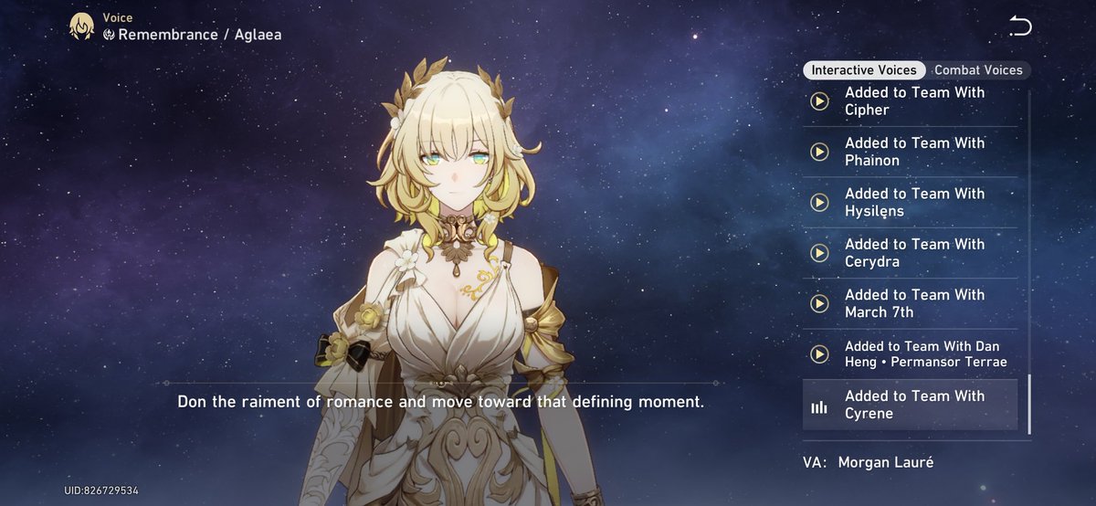 nipponasahi1201's tweet image. #Myphai #ElysiaeSibling #Aglaea #Cyrene #Mydei #Phainon 
The voiceline of Aglaea when added with Elysiae Siblings is very interesting! She is very supportive to them. For Phainon, she want him become great Deliverer. As for Cyrene, she wants Cyrene romance idea can be true.
