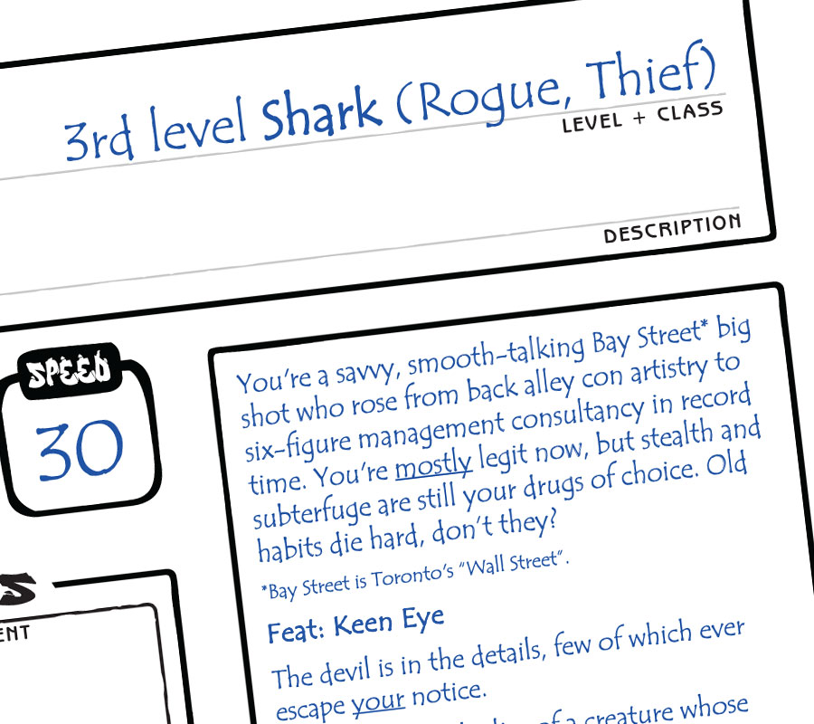 JoeNittoly's tweet image. A preview of a pre-gen character sheet that will be released as part of a modern 5e adventure module I'm working on. The pre-gens are based on unmodified core classes recontextualized for a modern setting.
#ttrpg #indedev #dnd5e #gamedesign