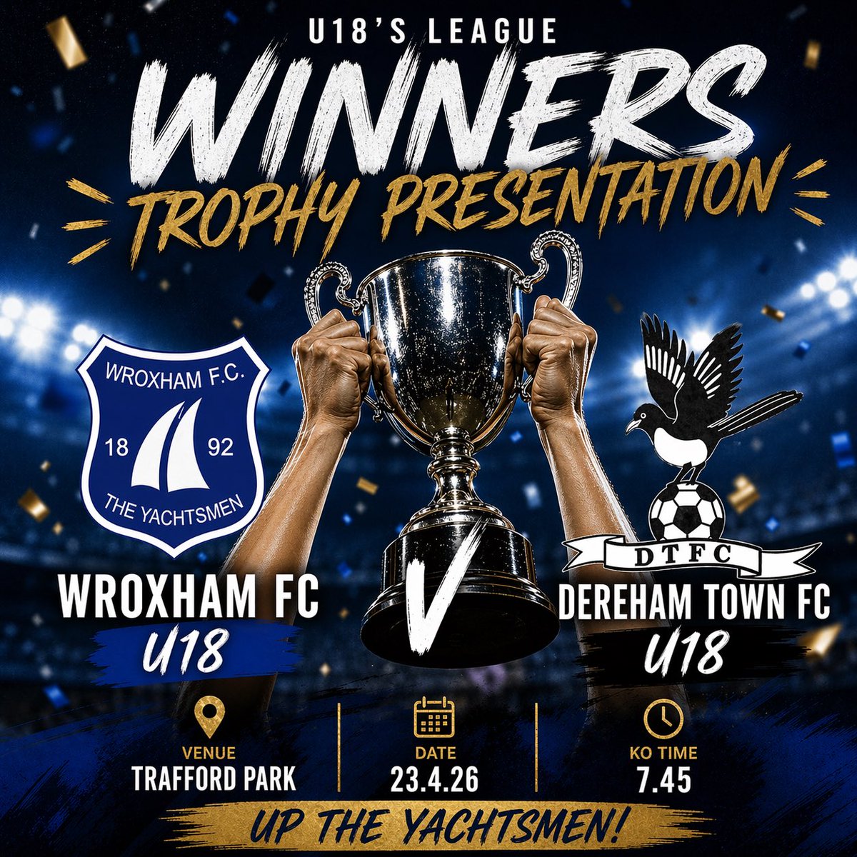 This Thursday ⚽️🏆

Promises to be a great evening of football, great weather and a large crowd and big celebrations. 

Bar will be open as always.