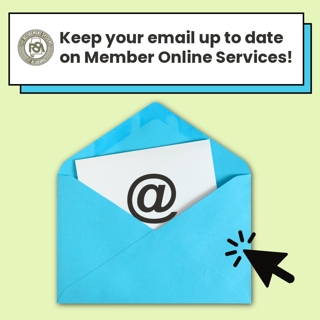 rsaalgov's tweet image. #TuesdayTip. Keep your email current with the RSA! Log in to Member Online Services at mso.rsa-al.gov to update your email and ensure you receive important notifications. Need help? Call 877.517.0020 or 334.517.7000 for assistance with your contact info.