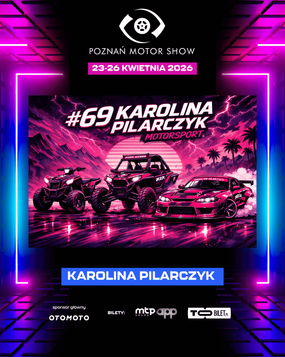 PoznanMotorShow's tweet image. @KarolaPilarczyk na Poznań Motor Show 2026 - spotkaj legendę driftu! 🔥
Mistrzyni Europy w drifcie zaprezentuje swoje auta i tegoroczne projekty 🏎

Spotkaj ją na stoisku i Scenie Głównej: piątek 12:30; sobota 11:00; niedziela 12:00
#PoznańMotorShow #Drift #KarolinaPilarczyk