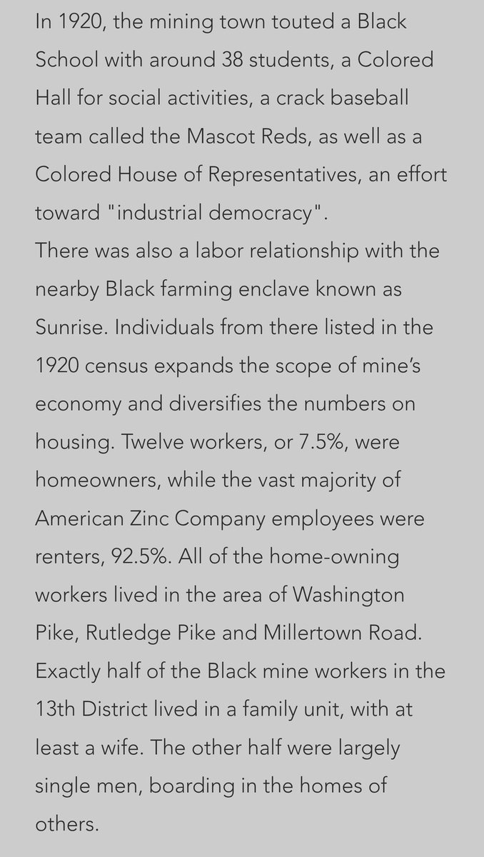 NebraskaSower's tweet image. "...the 1920 census expands the scope of mine’s economy and diversifies the numbers on housing. Twelve workers, or 7.5%, were homeowners, while the vast majority of American Zinc Company employees were renters, 92.5%."

blackinappalachia.org/knox-county-tn

@BlackAppalachia #Tennessee #zinc