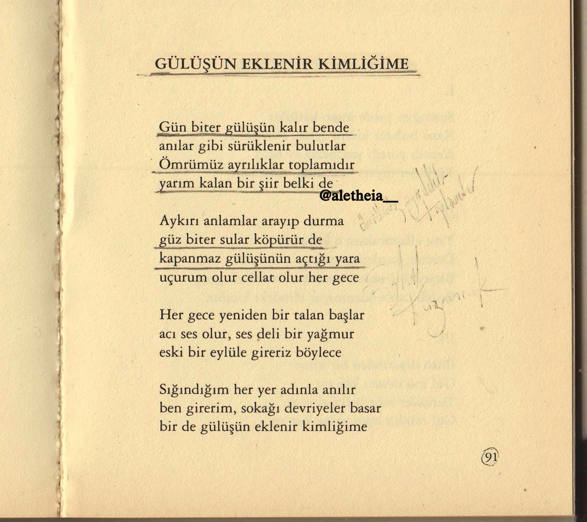 güz biter sular köpürür de 
kapanmaz gülüşünün açtığı yara 

ahmet telli